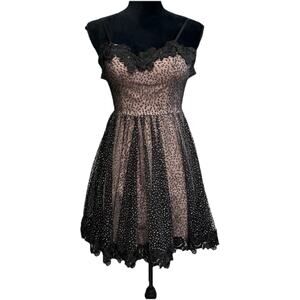 City Triangles Sheer Black Pink Mini Dress Glitter Sz 1 Hoco Dance Coquette Goth